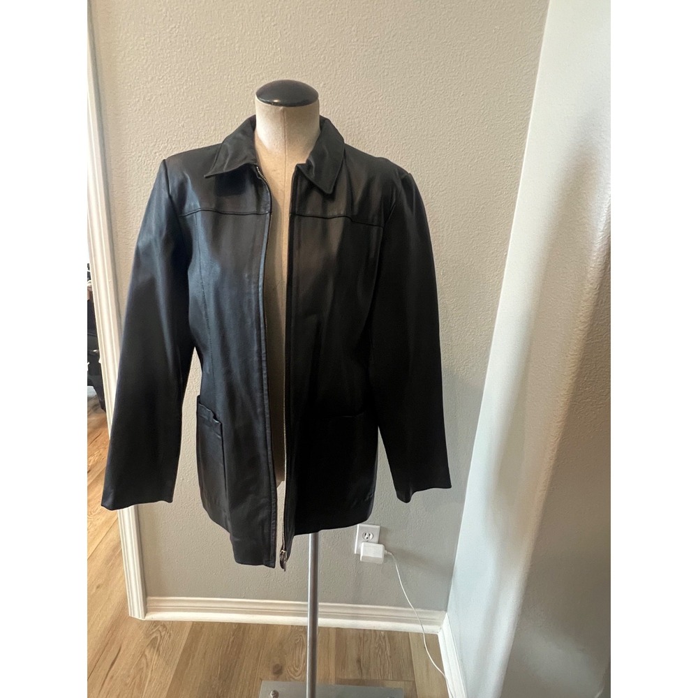 Junction West Womens M Black Genuine Leather Jacket Zip Front Classic Coat